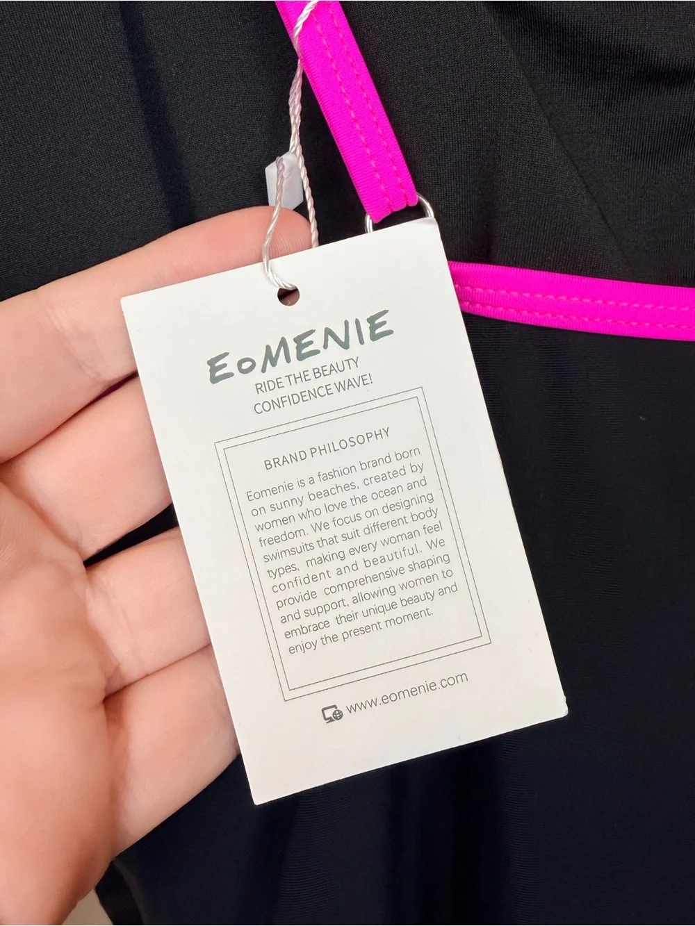 Eomenie‎ One Piece Swimsuit XL Black Pink Ruched Tummy Control NWT